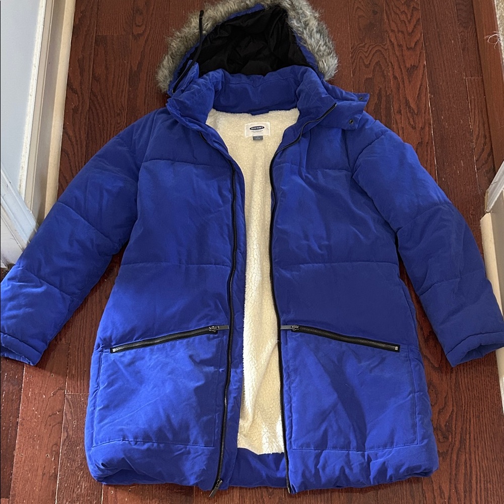 Old Navy Blue Puffer Jacket with Faux Fur Hood